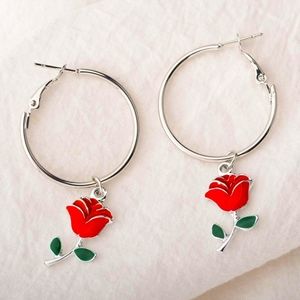 Rose Flower Hoop Earring